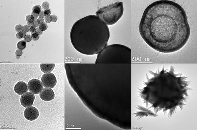 Selection of electron transmission microscopy images of core-layer nano-particles obtained by new synthesis routes.